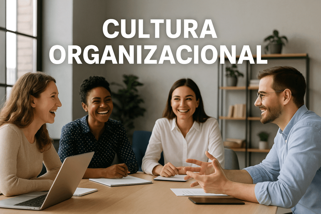 Colaboradores reunidos em ambiente de trabalho, representando a cultura organizacional da empresa.